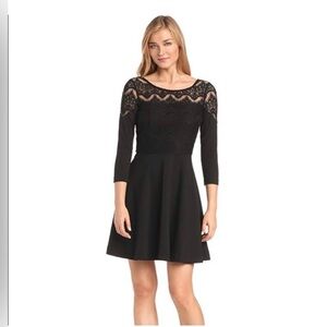 Lilly Pulitzer Black Remmy Lace Dress Fit n Flare Mini Short Preppy 3/4 Sleeve